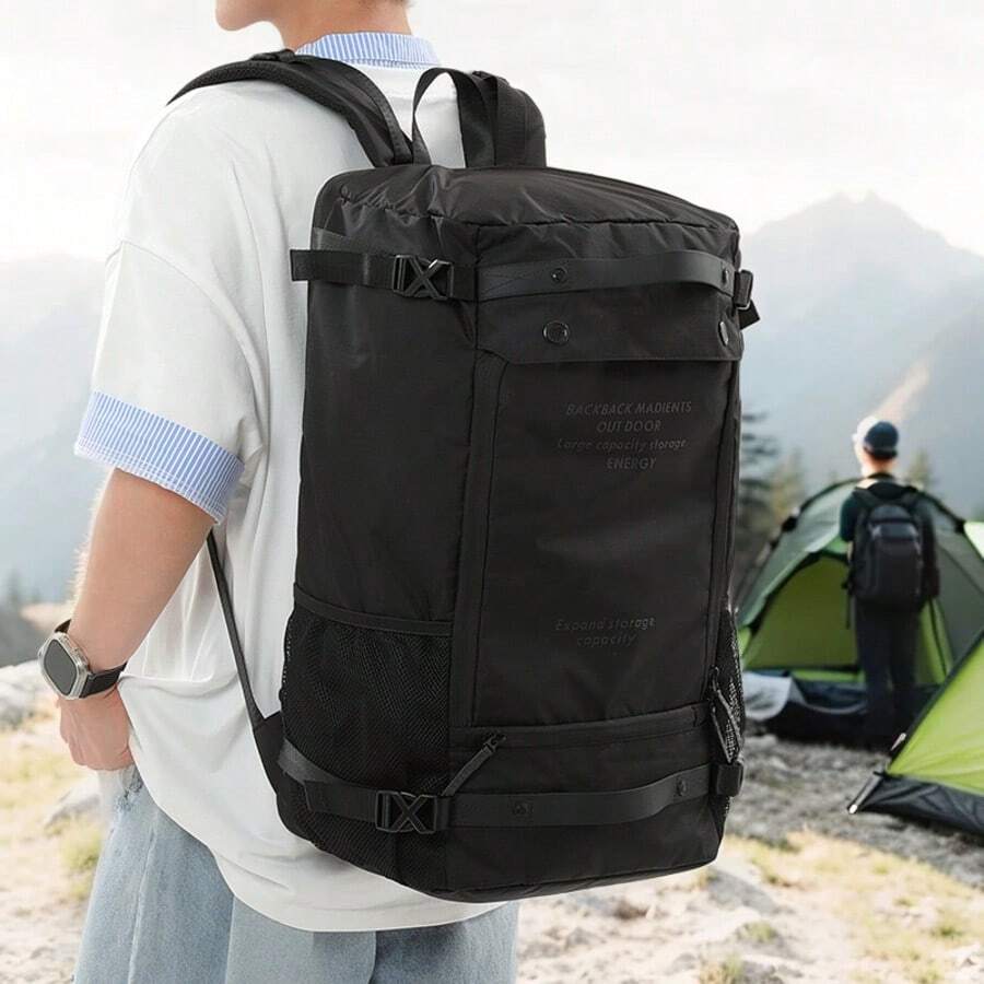 Hiking Backpack For Men And Women, Large Capacity Outdoor Travel Bag, Trekking Camping Backpack, Mountain Style Climbing Backpack, Camping Rucksack (Random Letter Print) - Multicolor - View 1