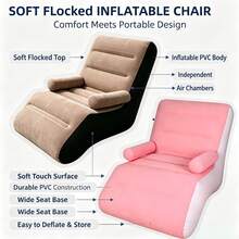 Soft Flocked Inflatable Lounge Chair, Portable Inflatable Sofa Chair With Armrests, Indoor/Outdoor Bedroom Camping Beach Leisure Resting Slouchy Sofa, Random Color 1pc - Multicolor - View 5