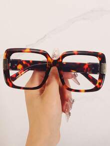 1pc European & American Style Square Large Frame With Metal Decorative Accessories, Minimalist Unisex Plano Glasses, High-End Frame Suitable For Gifting - Clear - View 8