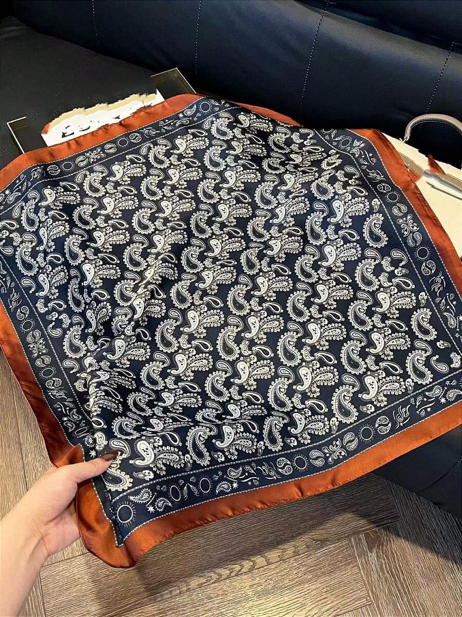 波點方巾絲巾女款方巾 70x70cm 頭巾披肩旅行圍巾 - 藏青 - 查看 1