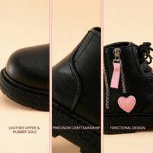 Cute Little Girl Heart Pattern Ankle Boots, Sweet Pink Detail Side Zipper Lace-Up Non-Slip Thick Sole Combat Boots, Suitable For Autumn/Winter - Black - View 8