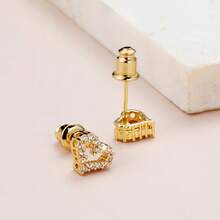 1 Pair Luxury Hollow Heart Cubic Zirconia Stud Earrings For Women, Date, Banquet, Party, Gift - Gold - View 7