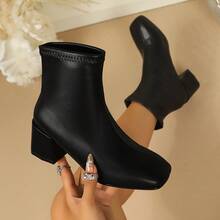 2026 Autumn/Winter New Boots Women's High Heel Square Toe Height-Increasing Fashion Sexy Elastic Boots For Outing, Dating, College, Sweet, Elegant - Black - View 10