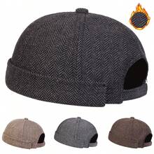 1pc Men's Houndstooth Pattern Flat Cap, Black Outdoor Casual Hat, Suitable For Autumn/Winter Travel, Windproof And Warm - Multicolor - View 1