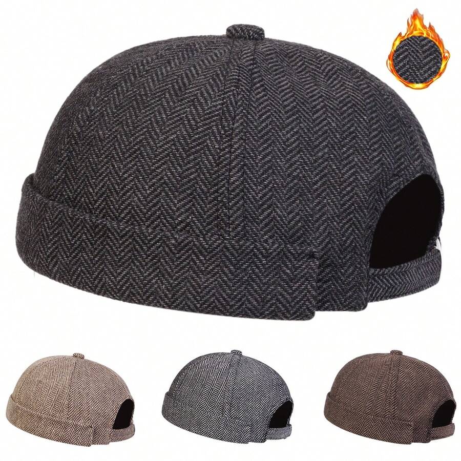 1pc Men's Houndstooth Pattern Flat Cap, Black Outdoor Casual Hat, Suitable For Autumn/Winter Travel, Windproof And Warm - Multicolor - View 1