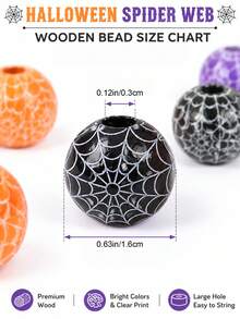 10/20/50pcs Halloween Spider Web Beads For Jewelry Making, Black Wood Beads For Keychain Making Supplies, Halloween Decor, Gothic Style Crafts - Spider Web Beads - View 2