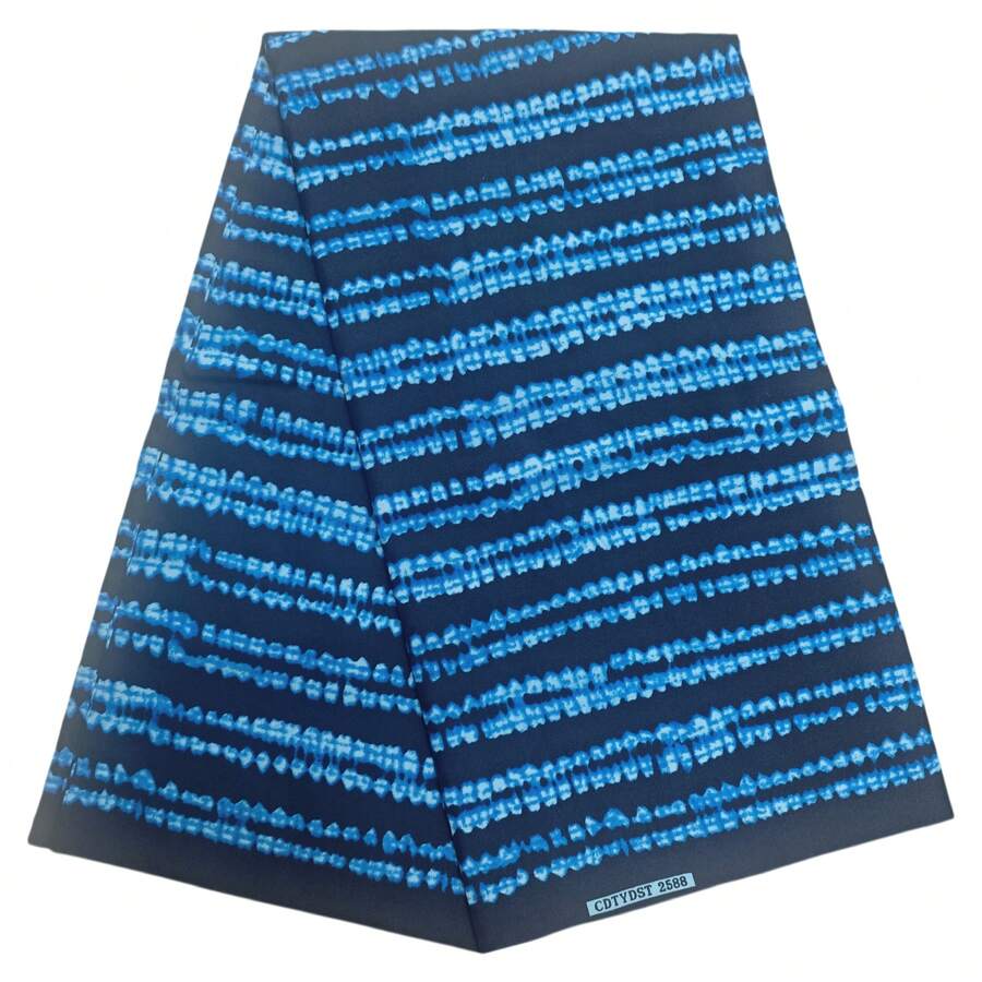 1pc 1/3/6 Yards African Batik Blue & Black Striped Print Fabric, Double-Sided Geometric Print African Fabric For Handmade DIY, Suitable For Swing - Blue and Black Geometric - View 1