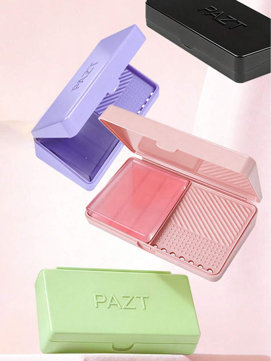 Makeup Brush Cleaning Board, 2 In 1 Portable Brush Cleaner Storage Box With Built-In Soap, Silicone Cleaning Pad Diagonal Grooves Dot Texture Drain Holes, Makeup Tools Vanity Accessories, School Students Travel Essentials - Multicolor - View 1