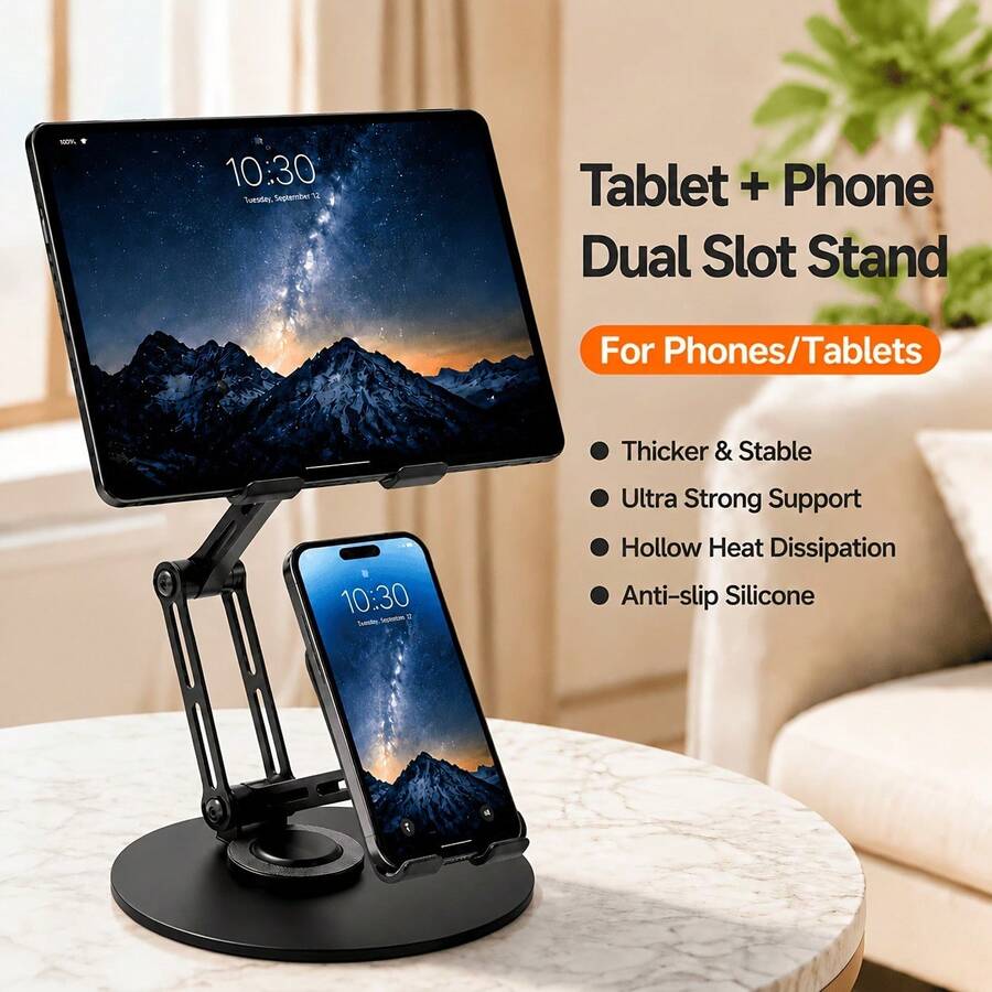 New Thickened Carbon Steel Rotating Stand, Universal Metal Stand For Phones And Tablets, Multi-Functional Desktop Support For Online Classes, Binge-Watching, Low-Angle Shots, And Live Streaming - View 1