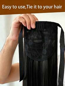 18-34 Inch Straight Black Synthetic Hair Ponytail Extensions, For Women - Multicolor - View 7