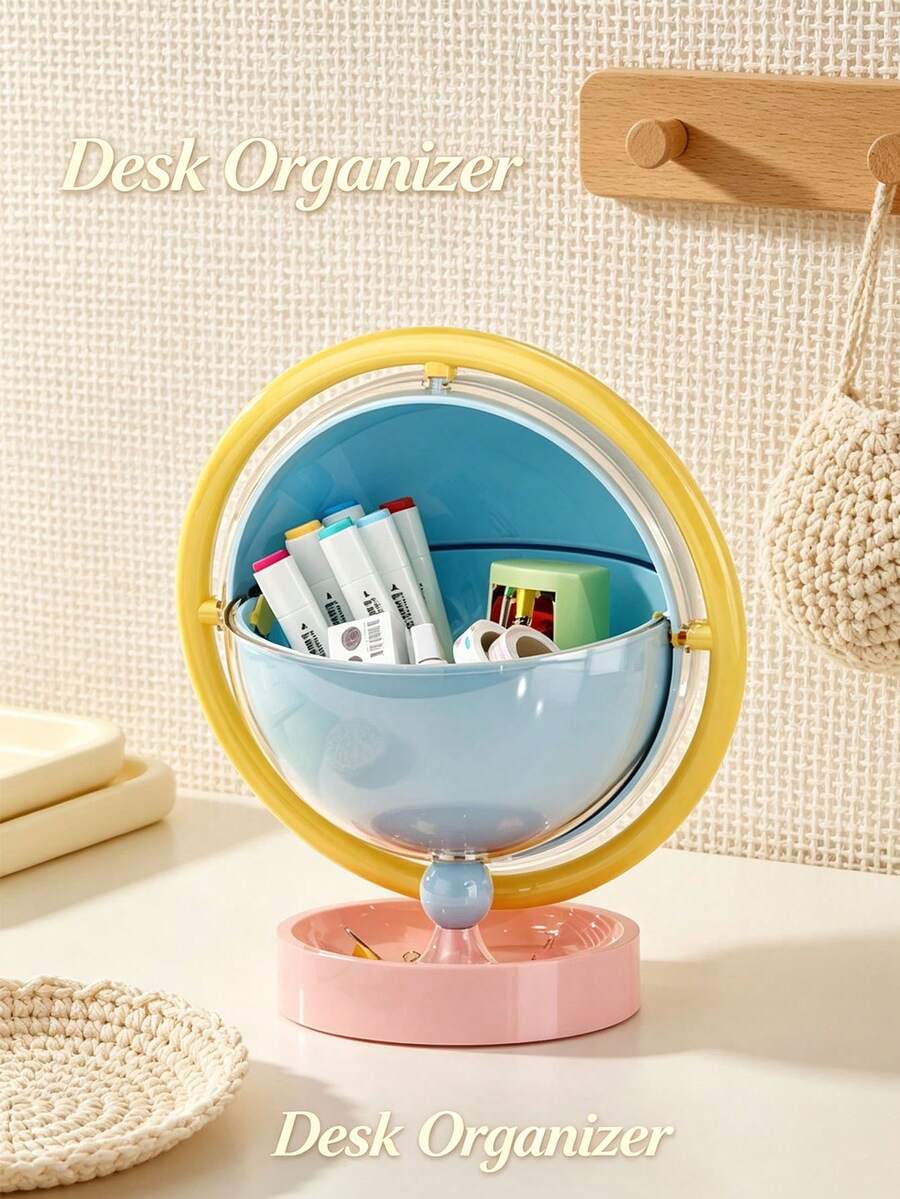 6pcs/1pc Multicolor Planet-Shaped Hair Accessory Storage Box, Plastic Round Sliding Lid Dust-Proof Moisture-Proof Double-Layer Jewelry Organizer, Suitable For Bedroom Daily Desktop Decoration
