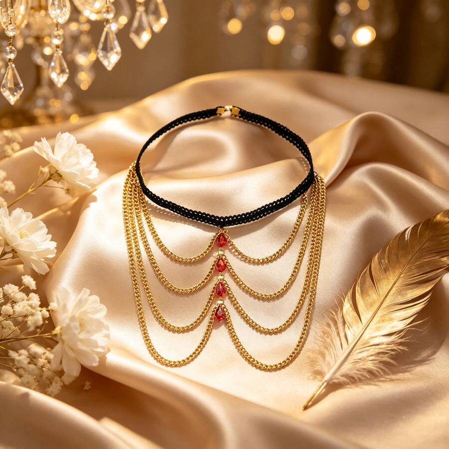 1pc Ins Popular Sweet Cool Style Metal Women's Leg Chain Accessory, Multi-Layer Fine Chain Combination, Versatile Beach Music Festival Leg Jewelry - Gold - View 1