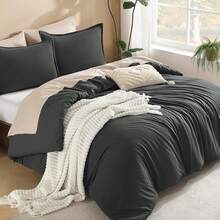 Luxury Bedding Comforter & Duvet Cover Reversible Sleep Blanket 3D Polyester Quilted Comforter Queen Size All-Season GentleSoft Down Alternative Comforter With 4 Corner Ties Suitable For Women/Men Gift Machine Washable - Dark Grey - View 3