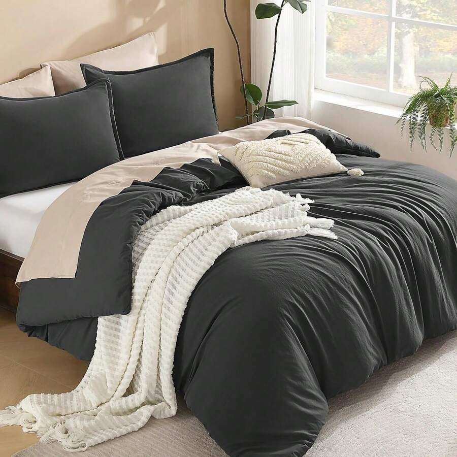 Luxury Bedding Quilt Cover Reversible Use Sleeping Blanket 3D Polyester Quilted Comforter Queen Size All Season GentleSoft Down Alternative Quilt Core With 4 Corner Ties Suitable For Women/Men Gift Machine Washable - Dark Grey - View 1