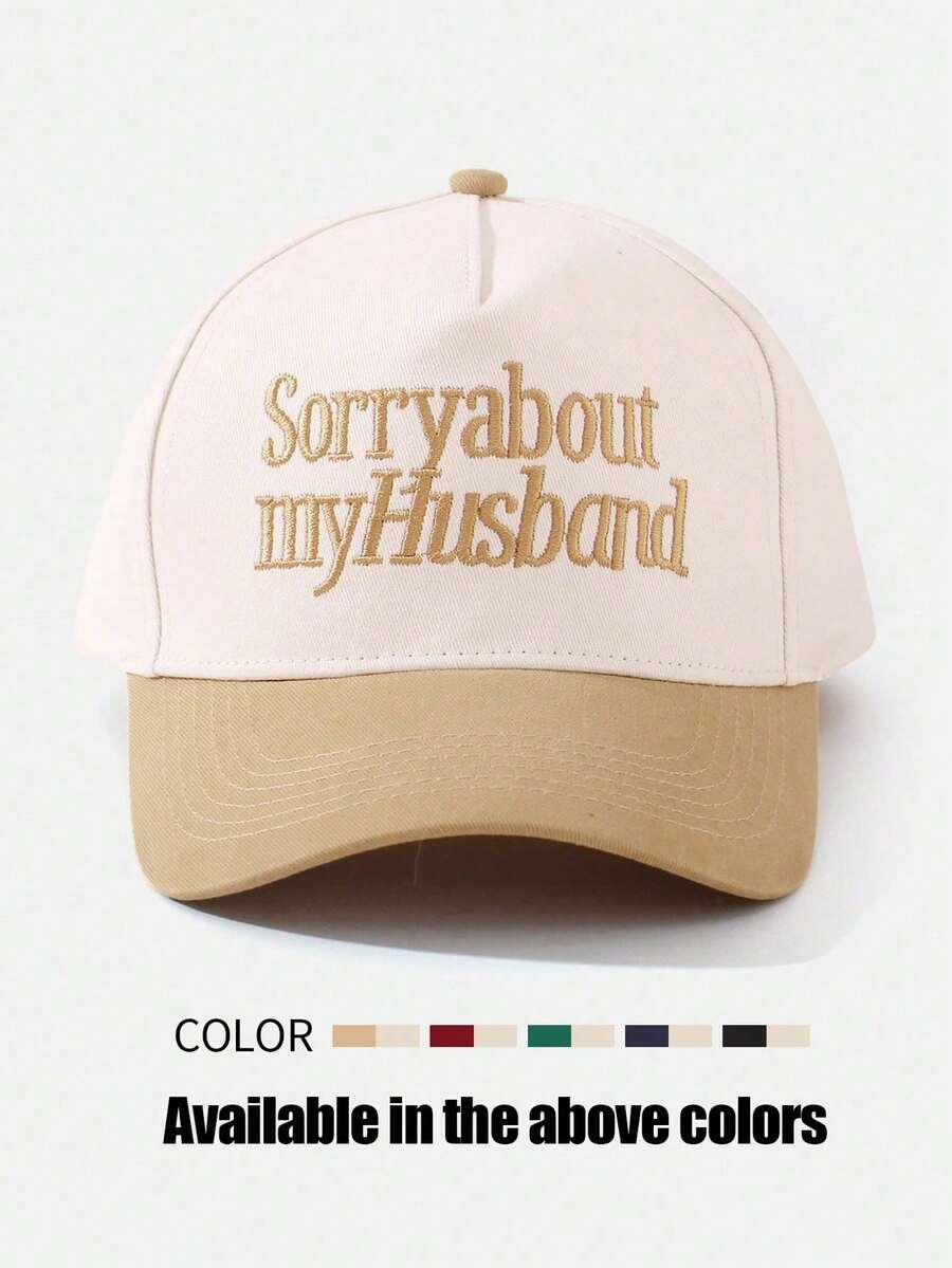 1pc Colorblock Letter Embroidered Baseball Cap Sorry About My Husband Contrast Brim Adjustable Trucker Hat Unisex Casual Baseball Cap - Sorry About My Husband - View 1