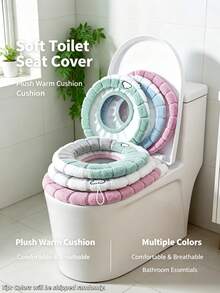 1/2 Pcs Winter Toilet Seat Cover, Washable Elastic Edge Insulated Toilet Pad, Halloween, Christmas Home Gift For Elderly Women, Bathroom Comfort Accessory, Random Color - Multicolor - View 9