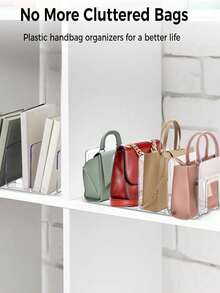 2pcs 4-Compartment Transparent Acrylic Handbag Wallet Storage Rack, Stackable Closet Shelf, Multi-Functional Organizer, Suitable For Handbags, Wallets, Books, Office Documents Display, Transparent Style, Fit For Bookshelf Divider Storage Of Handbags, Clothes, Sweaters - Clear - View 3