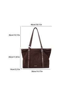 low tea 1pc Buckle Suede Fabric Shoulder Tote Bag Suitable For Commuting, Shopping Etc - Coffee - View 3