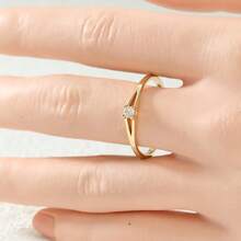 Fashionable Women's Decorative Ring, Minimalist Design With Single Round Cubic Zirconia, Versatile Daily Style Jewelry, Suitable For Commuting And Dating - Gold - View 7