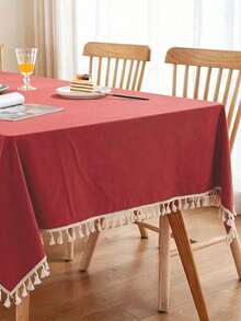 1/24pcs European Minimalist Solid Color Crinkle Tablecloth With Tassel Trim, Fresh Decorative Rectangular Tablecloth For Desk, Coffee Table, Dining Table - Multicolor - View 6
