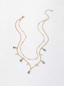 Fashionable And Simple Green Rhinestone Women's Short Necklace With Bone Locking Chain Design, Women's First Accessory - Multicolor - View 4