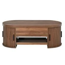 Coffee Table With Lift-Top Function, Living Room Table With Hidden Storage, Modern Sofa Table With Grooved Structure, Sliding Side Doors And Practical Storage Space, Multifunctional Coffee Table - Walnut - View 8