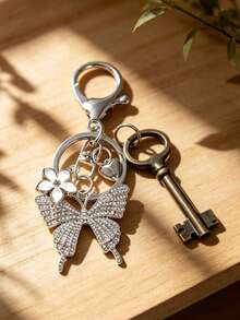 Full Rhinestone Butterfly And Flower Shaped Keychain, Fashion Pendant, Home Decor, Car Decor, Earphone Charm, Bag Accessory, Perfect Gift For Family And Friends, Valentine's Day Gift, Birthday Gift, Party Gift, Anniversary Gift, Mother's Day Gift - Multicolor - View 5