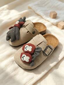 2026 Spring/Autumn Children's Closed-Toe Slippers With 3D Rabbit Doll, Soft Sole, Indoor/Outdoor Wear, Boys And Girls, 3-12 Years Old - Khaki - View 5