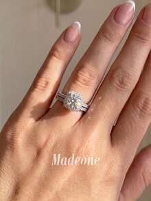 MADEONE 1組優雅3件式戒指組，鑲嵌白色鋯石，女性珠寶，基礎單枚戒指飾品，適合女孩生日、舞會、派對禮物 - 微鑲方包三套戒 - 查看 2