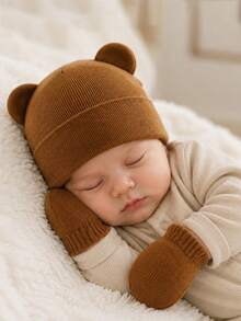 2pcs/Set Cute Bear Ear Knitted Wool Hat, Baby Warm Beanie And Gloves Set, Suitable For 1-3 Years Old - Multicolor - View 6