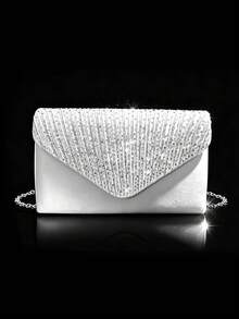 Women's Fashion Luxury Rhinestone Versatile Clutch Bag Evening Bag Formal Bag Party Bag Shoulder Bag With Chain - Silver - View 1