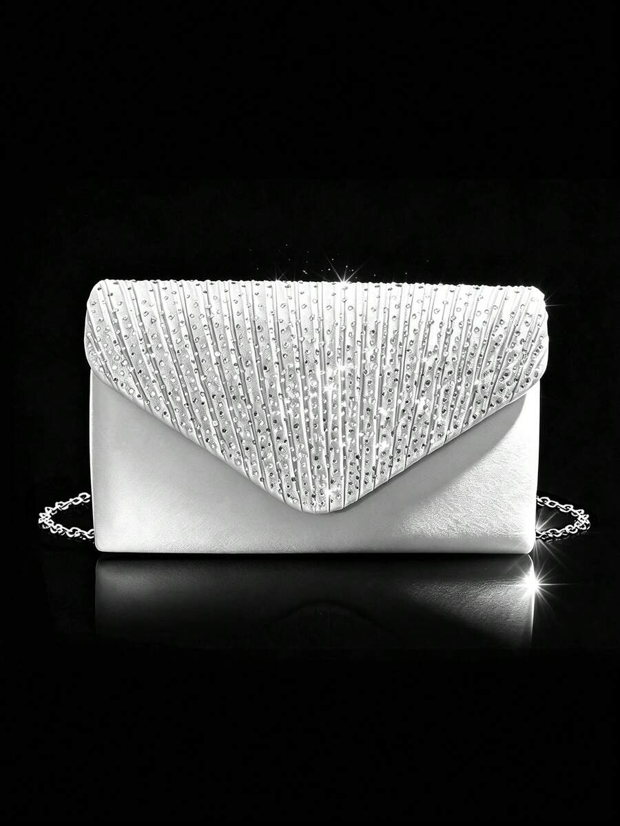 Women's Fashion Luxury Rhinestone Versatile Clutch Bag Evening Bag Formal Bag Party Bag Shoulder Bag With Chain - Silver - View 1