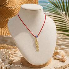 1pc Women's Casual Daily Red Cord 18K Gold Plated Copper Fish Pendant Necklace, Suitable For Vacation And Gift Giving - Multicolor - View 2