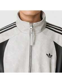 Adidas 男士運動夾克 STREET M JACKET 戶外休閒日常穿著 配色立領皮夾克 KX0814 - 淺灰 - 查看 5