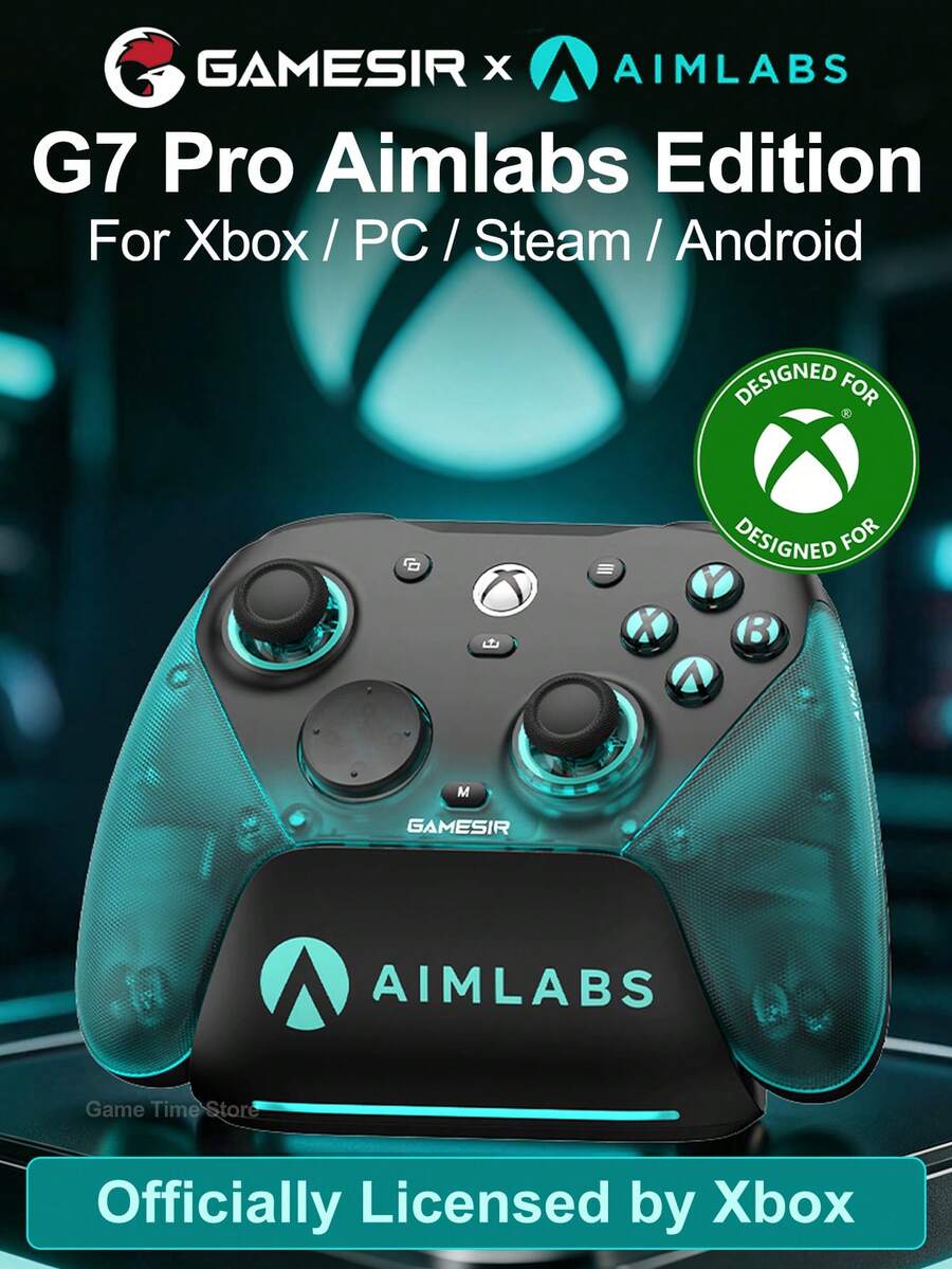 GameSir G7 Pro Aimlabs Edition Gamepads Compatible With Xbox PC Steam Android Game Controller Mag-Res TMR Joysticks Hall Effect Analog Triggers 6 Axis Gyroscope 1000Hz Polling Rate Tri-Mode Wired/2.4g/Bluetooth Connectivity