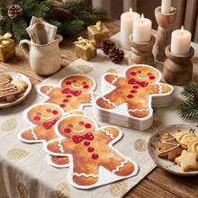 Christmas Gingerbread Man Shaped Paper Napkins, Holiday Party Disposable Napkins, Suitable For Holiday Gatherings, Christmas Table Decor And Party Favors - Multicolor - View 6