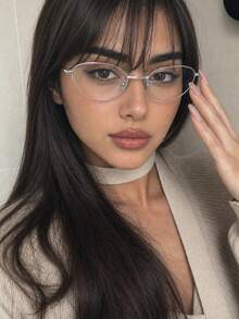 1 Pair Women's Cat Eye Glasses, Solid Color Thin Frame, Clear Lenses For Daily Wear, Fashion Accessory - Multicolor - View 2