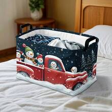 1pc Large Foldable Storage Basket - Christmas Series Storage Box With Lid, Hand-Carried Christmas Eve Home Clothing And Toy Storage Box, Suitable For Home, Dorm, Laundry Organization - Holiday Gift Basket - Multicolor - View 9