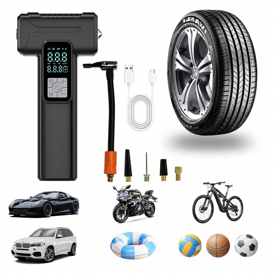 مضخة هواء محمولة للإطارات، ضاغط هواء 150PSI بدون سلك مع إضاءة LED، شحن USB، بطارية ليثيوم بتصميم محمول، مناسبة للسيارات والدراجات والمعدات الرياضية - جهاز يدوي لاسلكي - A - مشاهدة 1