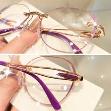2Pcs Oversized Rimless Cat Eye Reading Glasses, Sparkling Lens Embellishment Design, Equipped With Premium Metal Hinges, Luxury Eyewear Suitable For Women's Daily Reading - White - View 6