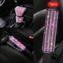 3PCS New Shiny Rhinestone Steering Wheel Cover 1pc + Rhinestone Shoulder Protector 1pc + Rhinestone Gear Shift Cover, 3 Pieces Set Combination, Comfortable Non-Slip Wear-Resistant, Universal Car Interior Accessories, Used For Car Decoration - Multicolor - View 13