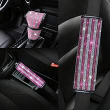 3PCS New Shiny Rhinestone Steering Wheel Cover 1pc + Rhinestone Shoulder Protector 1pc + Rhinestone Gear Shift Cover, 3 Pieces Set Combination, Comfortable Non-Slip Wear-Resistant, Universal Car Interior Accessories, Used For Car Decoration - Multicolor - View 2