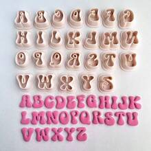 1/26pcs Bubble Letter Soft Clay Cutter Set, Cute Rounded Artistic English Letters, English Letter Clay Art Soft Clay DIY Jewelry Molds - Apricot - View 4