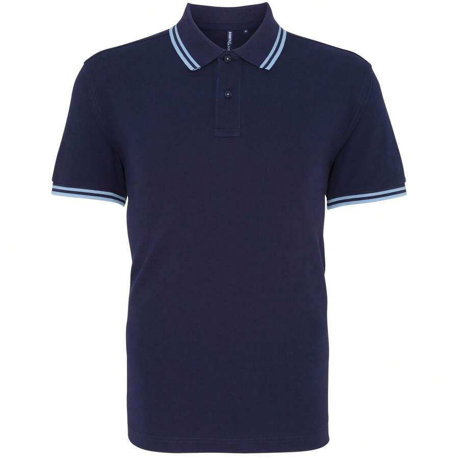 Roly Asquith & Fox Mens Classic Fit Tipped Polo Shirt - Navy/ Cornflower - View 1