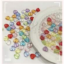 "100 Heart-Shaped Beads" Randomly Mixed Color 11mm Transparent Plated Love Beads, Loose Beads, Used For Jewelry Making DIY Handmade Necklace Earrings Keychain Mobile Phone Chain Accessories. - Multicolor - View 3