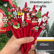 30pcs Christmas Theme Ballpoint Pens, Includes 10 Pens + 20 Refills, Retractable Ballpoint Pens, Comfortable Grip, Suitable For Student Supplies, Office Stationery, Christmas Gifts (Random Style) - Multicolor - View 7