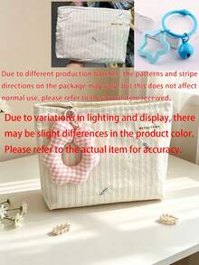 1pc Striped Makeup Storage Bag, Rectangular Cosmetic Bag With Plaid Flower Charm, Zipper Closure, Portable Toiletry Organizer, Suitable For Travel And Daily Home Use - Multiple Colors and Styles - View 12