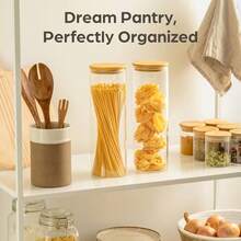67oz Tall Glass Storage Jars With Bamboo Lids, 1/2/3Pcs Airtight Clear Glass Canisters Set, Large Glass Food Storage Containers For Pasta, Spaghetti, Cereal, Pantry Kitchen Organization - View 2