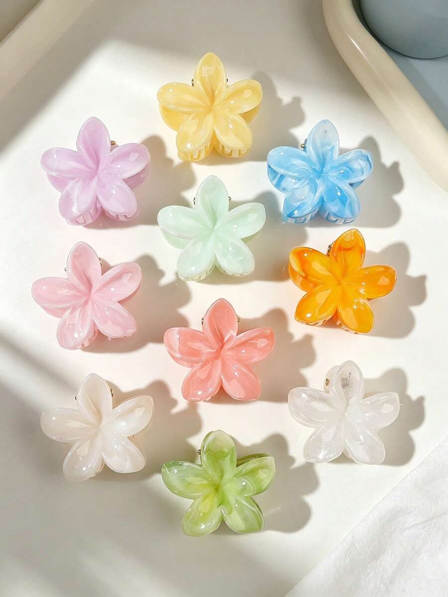 10入 ABS材質糖果奶油馬卡龍色系 扶桑花小髮夾 大理石紋花卉 夏季女孩風髮飾 - 彩色 - 查看 1