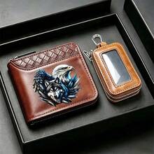 1 Men's Wallet,Men's Keybagcombinationset,Eagleand Wolf Pattern Wallet,Made Of Synthetic Leather Material,With Zipper Closure Design.Father's Day Gift - Multicolor - View 11